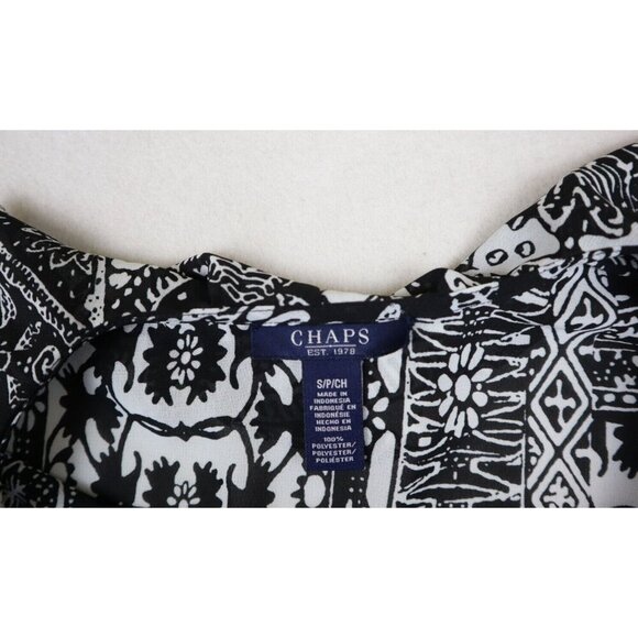 CHAPS - WOMEN'S BLACK & WHITE PRINT RUFFLE CHIFFON BLOUSE - SIZE S - Picture 6 of 8